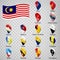 Sixteen flags the States of Malaysia -  alphabetical order with name.  Set of 3d geolocation signs like flags States of Malaysia.