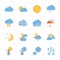 Sixteen flat modern weather icons