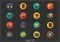 Sixteen flat round music icons