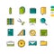 Sixteen thin line colored office icons