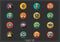 Sixteen transport flat round icons