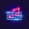 Sixteenth notes neon icon. Music glowing sign. Music concept. Vector illustration for Sound recording studio design, advertising,