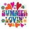 Sixties style mod pop art psychedelic colorful Summer Lovin text design.