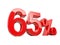 Sixty five red percent symbol. 65% percentage rate. Special offer discount.