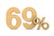 Sixty nine percent on white background. Isolated 3D illustration