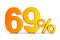 Sixty nine percent on white background. Isolated 3D illustration