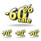 Sixty, Seventy, eighty, ninety percent discount icon on white background. Isolated. Black and yellow. Sale.