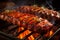 Sizzling barbecue ribs on a grill, closeup of deliciousness