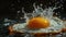 Sizzling fried egg being splashed with water and refreshing orange juice, Ai Generated