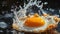 Sizzling fried egg being splashed with water and refreshing orange juice, Ai Generated