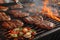 Sizzling grill Beef and chicken steaks engulfed in fiery flames