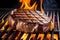 Sizzling Grilled Steak with Juicy Pink Center and Charred Flames on Barbecue Grill