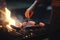 Sizzling Hot: Close-up of Open Flame BBQ at Camping Site