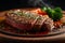 Sizzling perfection a succulent steak rests on a wooden board