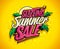 Sizzling summer sale vector banner, hot tropical design concept