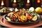 Sizzling Tandoori Feast: Platter of Tandoori Chicken, Marinade Rich in Spices, Garnished with Fresh Lemon and Coriander