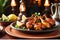 Sizzling Tandoori Feast: Platter of Tandoori Chicken, Marinade Rich in Spices, Garnished with Fresh Lemon and Coriander