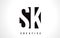 SK S K White Letter Logo Design with Black Square.