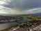 Skadar town, lake, river, citadel and fortress on the border between Albania and Montenegro, view from above