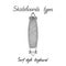 Skaeboard types, Surf style longboard, doodle black ink drawing, woodcut style