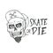 Skate or die lettering tattoo design. Skater scull
