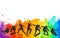 Skate people silhouettes skateboarders colorful illustration background extreme