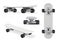 Skateboard from different angles on a white background. 3d rendering