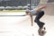 Skateboarder in action in the skate park.