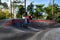 Skateboarder practice on a pump track park