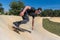 Skateboarder on a pump track park