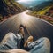 Skateboarder takes an exhilarating ride down a winding country road