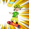 Skateboarding boy, Sport children cartoon. Outlined Kid.