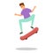 Skateboarding funny jump icon, cartoon style