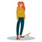 Skateboarding girl. Illustration of young girl with skateboard.Vector illustration on white background