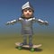 Skateboarding medieval knight in plate metal armour, 3d illustration