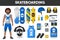 Skateboarding sport equipment skateboarder garment accessory vector icons set