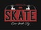 Skateboarding t shirt design. New York, Brooklyn skatepark print for t-shirt with skateboard and slogan. Tee shirt and apparel