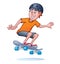 Skateboarding Teen Making Jump In Air Having Fun