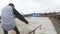 Skateboarding teenager man in skatepark extreme sport in slow motion 4K. Taken on Gopro 6 black