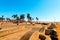 Skatepark at world famous Venice Beach. The Skate Board Park with its concrete ramps and palm trees is very famous and popular.