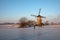 Skater on the frozen canal along the windmills alignment