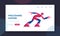 Skating Athlete Competing Website Landing Page. Speed Skater Woman Skating on Ice Rink, Short Track Race Skater