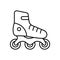 Skating Leisure in Roll Wheel Shoe Equipment Line Pictogram. Roller Skate Black Outline Icon. Child Hobby Rollerskate