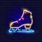 Skating neon icon. Winter active outdoor leisure ice skates. Skate rental sign. Winter sports concept. Sports figure skating