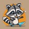 Skating raccoon logo, 2d flat illustration, drawing cartoon for design.