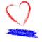 Skechy red and blue crayon effect love shape and streak for text placement