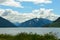 Skeena River and mountains in British Columbia, Canada