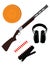 Skeet rifle, headphones for shooting, buckshot and clay disk