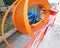 Skein of cable duct during road works for the laying of Fiber Op