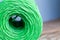 Skein of green polypropylene cord, closeup